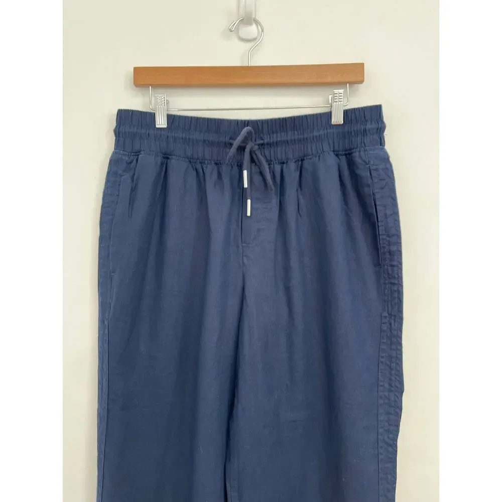 Quince 100% European Linen Elastic Waist Drawstring Wide Leg Crop Pants Large